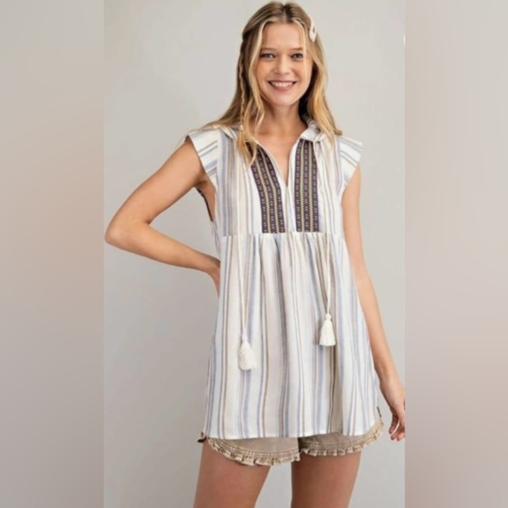 Easel Boho Striped Top with Tassels size small